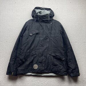 Y2K Burton Jacket Womens L Black Plaid Hooded Snowboarding / Ski Sherpa Fleece